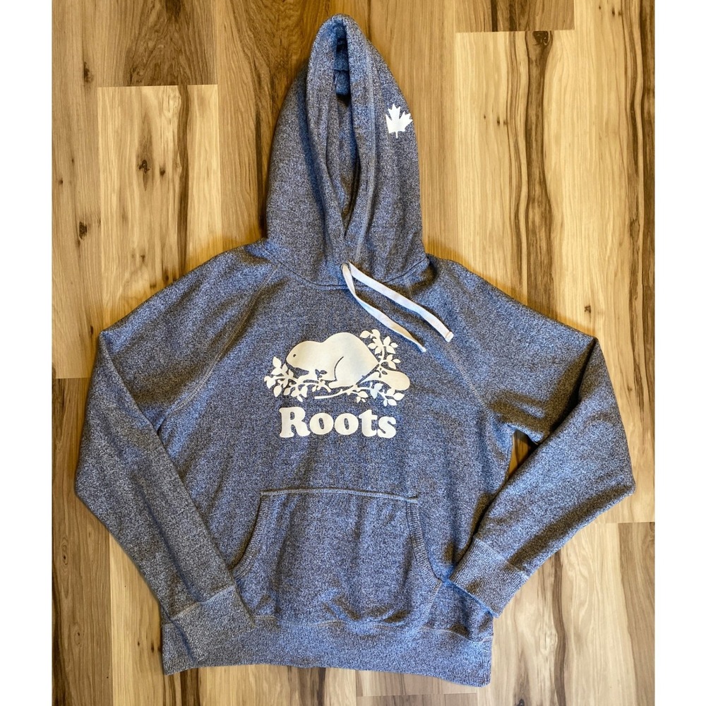 Roots Salt and Pepper Hoodie Gray Marl Beaver Logo Sweatshirt Mens Medium M